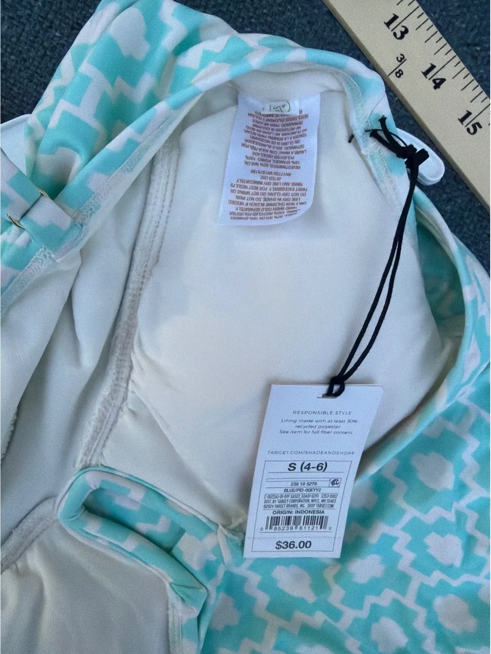Shade & Shore Women's S 4-6 Aqua Geometric One Piece Swimsuit NWT